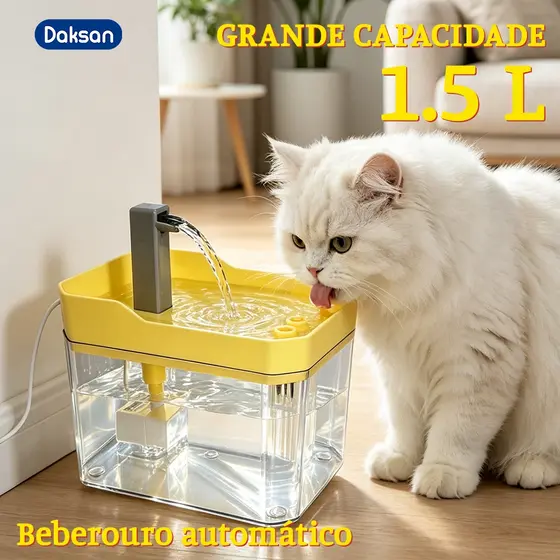 Bebedouro Automático Para Gatos com Filtro Fonte de Água Circulante USB Silencioso 1500ML