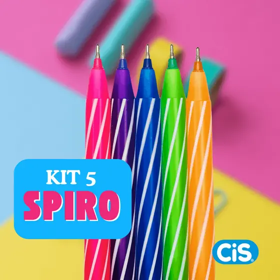Kit 5 canetas spiro esferográficas 0.7 mm cores vibrantes Cis