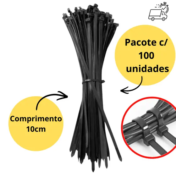 Abraçadeira Nylon Cinta Plástica 10cm preta 100 unidades