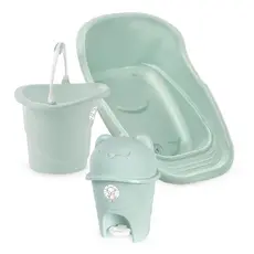 Kit Banhera De Bebê Adoleta Com Balde e Lixeira Fofura Verde