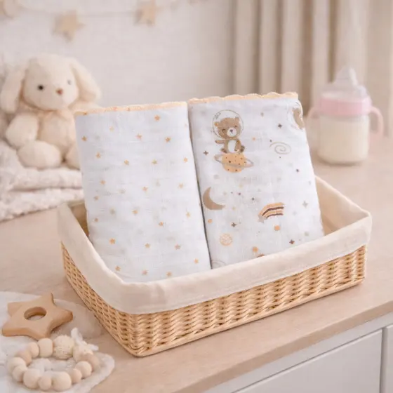 Kit Toalha Fralda Bublim Luxo Festonê Urso - 2 Peças