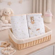 Kit Toalha Fralda Bublim Luxo Festonê Urso - 2 Peças