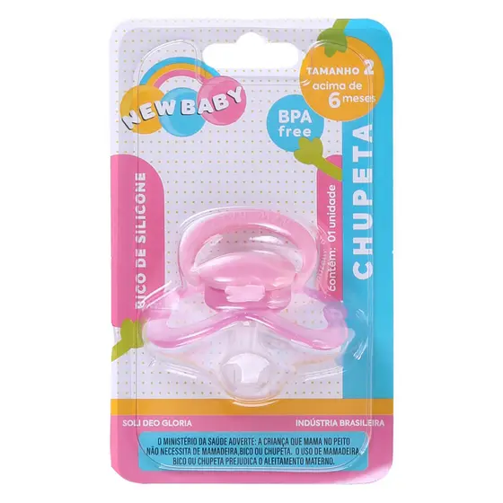 Chupeta New Baby Palhacinho Silicone Lisa Fase 2  Rosa