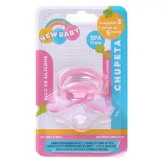 Chupeta New Baby Palhacinho Silicone Lisa Fase 2  Rosa