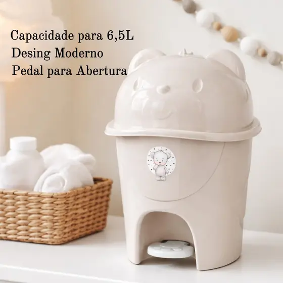 Lixeira Infantil Com Pedal Adoleta Cajovil 6,5 Litros Bege
