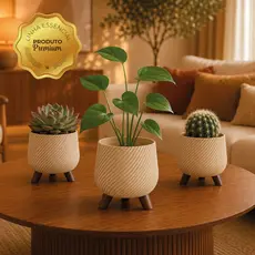 Kit 3 Vasos Decorativos Cachepô Espiral Japandi Boho Minimalista Enfeite Decoração Casa Sala Rack Planta Artificial