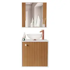 Kit Gabinete Estela Balcão Banheiro com Espelheira e Cuba Conjunto Banheiro