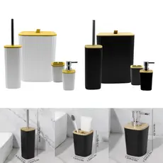 Kit Conjunto Banheiro Lavabo 4 ou 6 Peças Lixeira Com Tampa Basculante Bambu Escova Sanitária