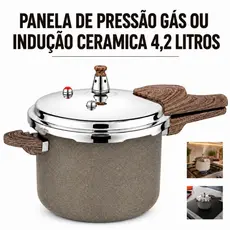 Panela de Pressão Fechamento Externo Antiaderente 4,2L Cozimento Rápido 20cm Indução Gás Cerâmico