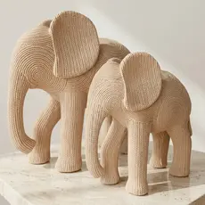 Kit Elefantes Decorativos Textura Crochê M e G em Gesso Premium | Escultura Boho Minimalista