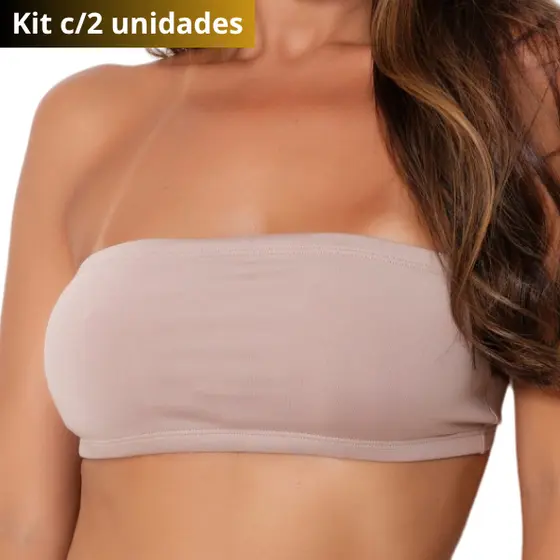 Kit 2 Top Faixa Cropped Sem Bojo Cotton Algodão Tomara que Caia Sutiã Confortável