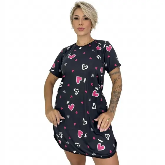 KIt 2 Camisola em Malha Suede Meia Manga Pijama Feminino Vestido Mulher Confortável