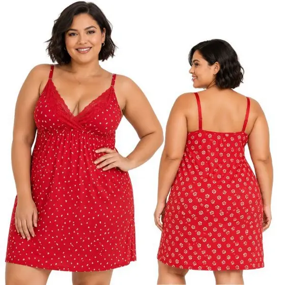 Pijama Camisola Plus Size Malha Fria Alça  Fresquinho Pijama Feminino Extra Grande Confort Premium