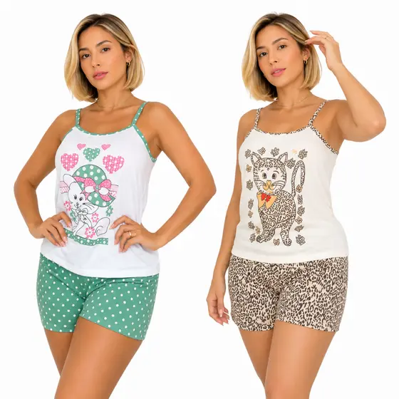 Kit 2 Pijama Baby Doll Malha Confort Premium Semelhante Algodão Short Doll Feminino Confortável Promoção