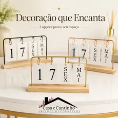 Calendário de Mesa Decorativo com Plaquinhas Preto Rose Dourado Permanente Escritório