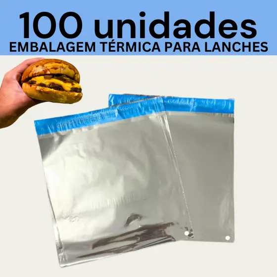 Embalagem Térmica Para Lanches Liso 50/100/200 Unidades Metalizada 22x22,5cm