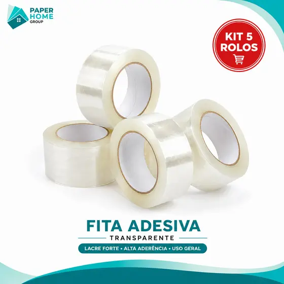 Kit 5 Rolos Fita Adesiva Transparente 45mm 40m Grossa Reforçada Para Caixa Empacotamento E-commerce Mudança
