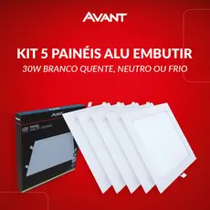 Kit 5 Painel Led Aluminio Quadrado 30w 3000k/4000k/6500k Branco Quente/Neutro/Frio 110v/220v Bivolt Branco Avant