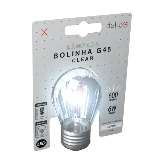 Lampada Led Bolinha G45 Clear 6w 600lm 6500K E27 Deluxe
