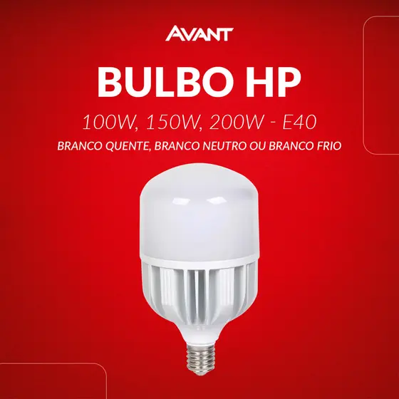 Lampada Led Bulbo Hp 100w, 150w ou 200w 3000k, 4000k ou 6500k E40 110v/220v Bivolt Cod: 789511371-123 Avant