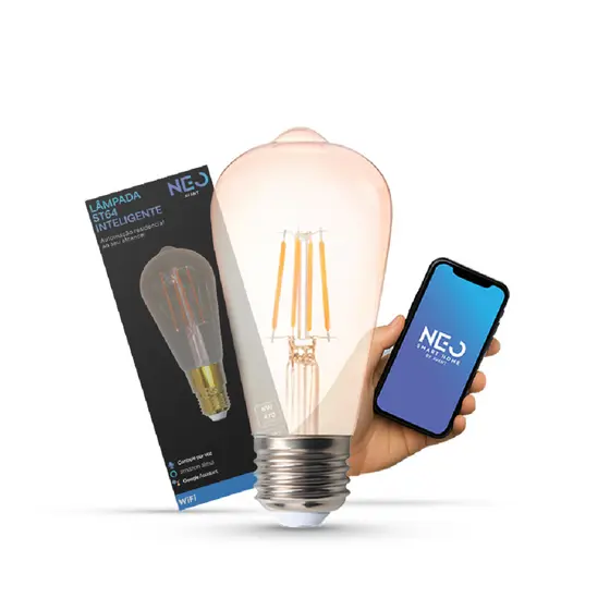 Lampada Led ST64 Smart Wi-fi 2.4ghz Alexa Google Decorativa 6w 1800K-2700K Luz Amarela E27 Avant Neo