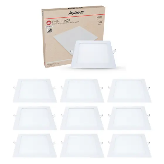Kit 10 Painel led Plafon Pop Embutir 12w 6500k Branco Frio 17cm 110v/220v Quadrado Branco Cod:903009579-10 Avant