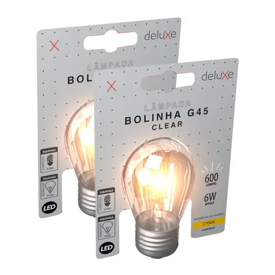 Kit 2 Lampada Led Bolinha G45 Clear 6w 2700K E27 Deluxe