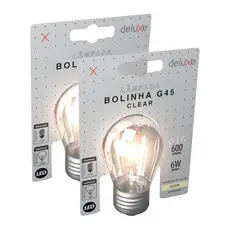 Kit 2 Lampada Led Bolinha G45 Clear 6w 4000K E27 Deluxe