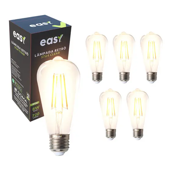 Kit 6 Lâmpadas de Led ST64 Retro Vintage Clear 8w 2400k E27 Bivolt Easy Luz Quente