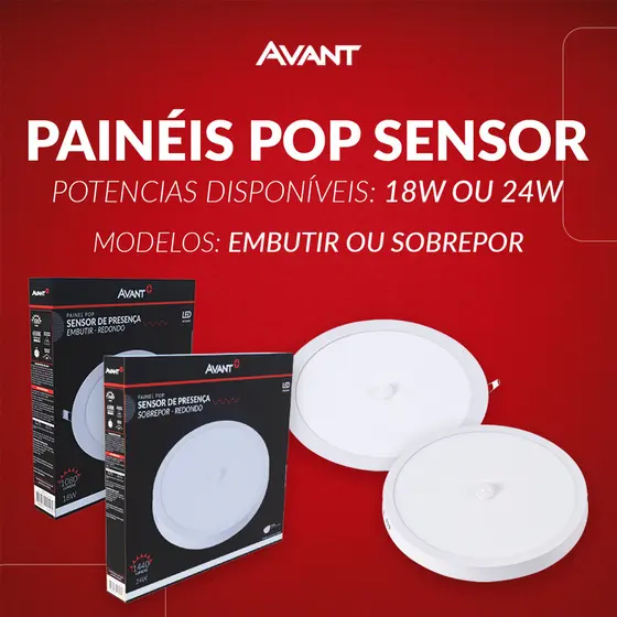 Painel Led Pop Sensor Redondo 18w ou 24w 6500k Luz Branco Frio Bivolt 110v/220 Branco - Avant