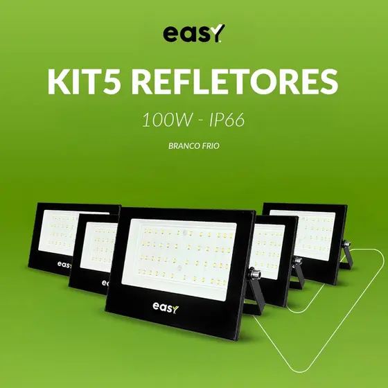 Kit 5 Refletor Led Externo 100w 6500k Branco Frio 110v/220v Ip66 a prova d água Easy By Avant