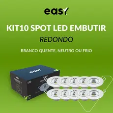 Kit 10 Spot de Led 7W 3000k Branco Quente, 4000k Branco Neutro e 6500k Branco Frio de Embutir Redondo Bivolt - Easy