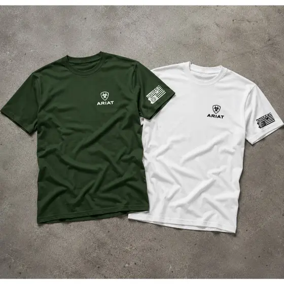Kit 2 Camisas Básicas Ariat Bandeira US@ em 100% Algodão