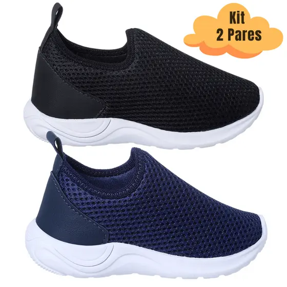 Kit 2 Pares Tênis Infantil Menino Menina Calce Fácil Sapato Escolar Masculino Feminino