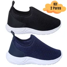 Kit 2 Pares Tênis Infantil Menino Menina Calce Fácil Sapato Escolar Masculino Feminino