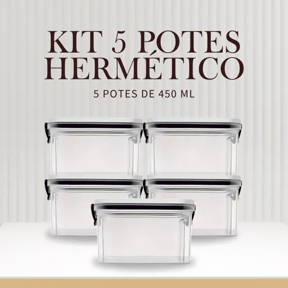 Kit 5 Potes Herméticos Plasnorthon 500ml Empilháveis com Tampa para Mantimentos