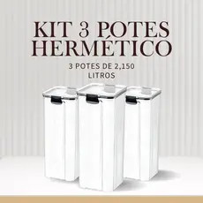 Kit 3 Pote Hermético 2,15L Organizador Empilhavel Mantimentos Com Lacre Vedação