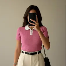 CAMISA POLO FEMININA BICOLOR MANGA CURTA CANELADO PREMIUM BASICA