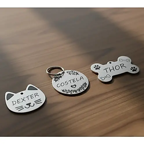 Plaquinha de Identificação Pet Pingente Personalizado Cachorro Gato Tag Com telefone Tutor Placa de Aço
