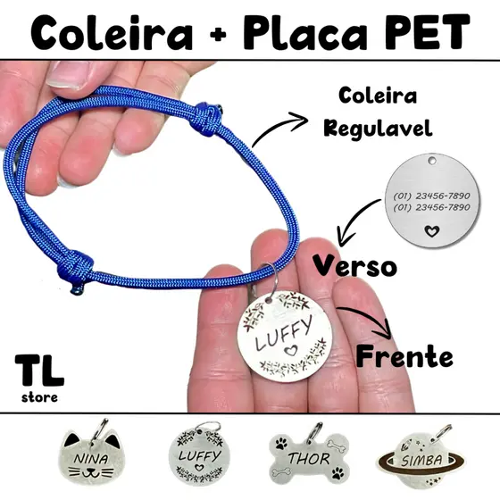 Plaquinha de Identificação Pet Coleira para cachorro com nome Anti Alergico