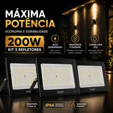 Refletor Super Led 200W 6500k Elgin Original Super Forte Galpão Loja Casa Comercio Campo Condominio