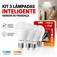 Kit 3 Lâmpadas Sensor de Presença 9W Controled 6500K 1 Ano Garantia