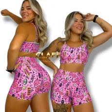 Conjunto Academia Short Cintura Alta e Top Fitness