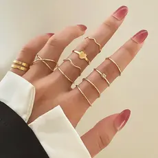 OI HELLO - Conjunto De Anéis Ajustável Modernos 5 Peças Para Mulheres Anel Simplicidade Articulado Hip Hop