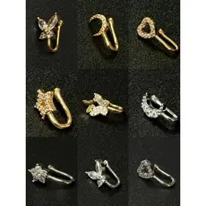 conjunto 3pçs Piercing Falso de Nariz prata925/316L De U Com Zircônia Incrustada Sem Furo anel