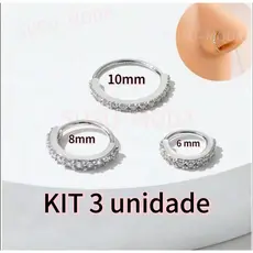 kit 1/2/3 unidade Piercing Nariz Cartilagem Argola Cravejado Strass 6/8/10mm Elegante e estiloso para usar no dia
