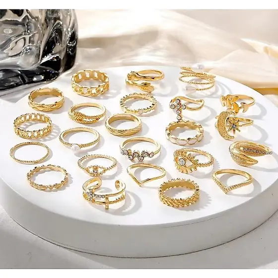 kit 12 anel Para Mulhere feminino banhado a ouro 18k zircónia e prata
