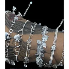 kit 5 pulseira prata mista banho 925 feminina com regulagem de tamanho