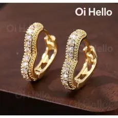 Trio de Brincos Argolinha Coração Cravejada 3 pares em ouro 18k