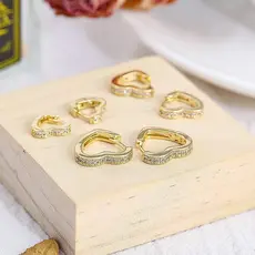 kit 3par Brincos Trio De Argolinhas Coração Cravejadas Prata de argola femininos de pequeno coração